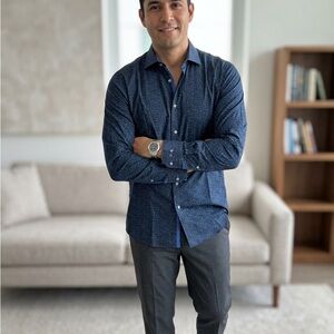 Classic Navy Micro-Print Casual Button-Down Shirt